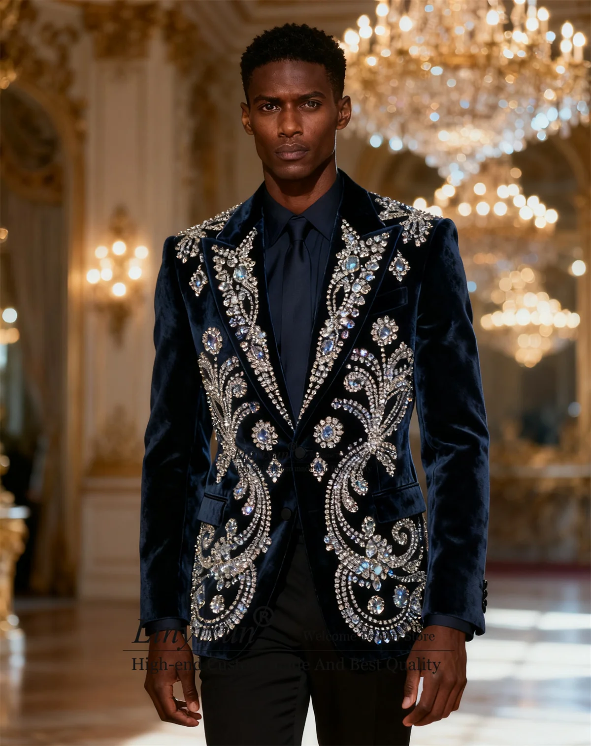

Элегантные бархатные мужские костюмы, комплекты из 2 предметов, жених, мужские пиджаки со стразами и бисером, свадебные облегающие вечерние смокинги по индивидуальному заказу