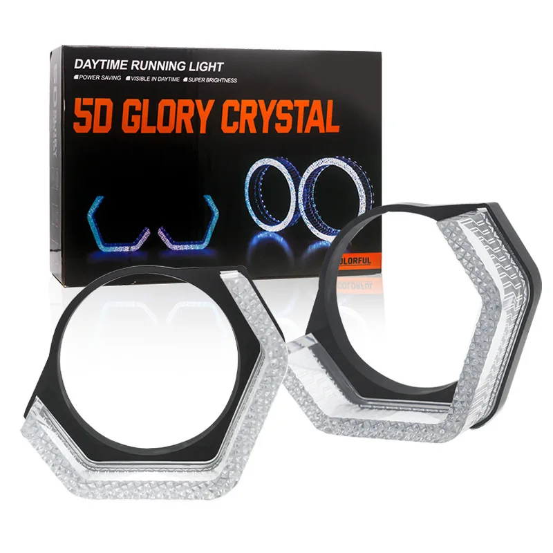 

Car Symphony 5D angel Eye integrated cover APP decorative lamp L-shaped LED lens headlight 2.5/3 inch aperture WRGB