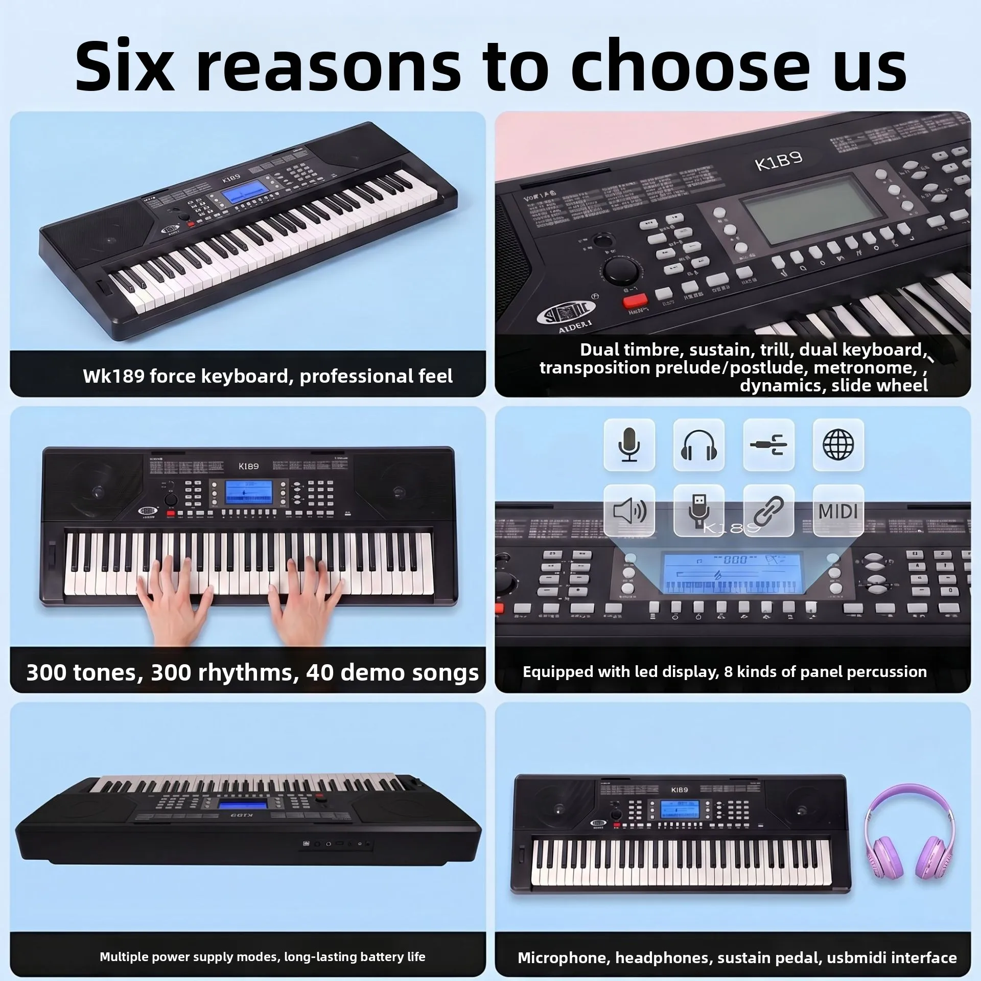 Smart Portable Electronic Organ Electronic Organ 61 Keys Beginner WK189 Strength Keyboard Adult Professional Playing Wholesale
