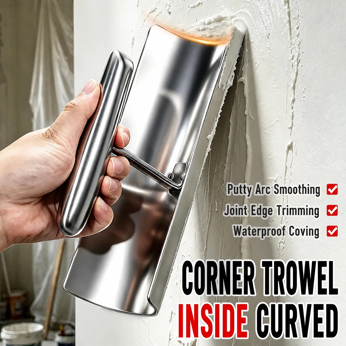 Corner Trowel Drywall Hand Tool Stainless Steel Round Curved Putty Knife Inside Outside Corner Finishing Tool for Drywall Joint
