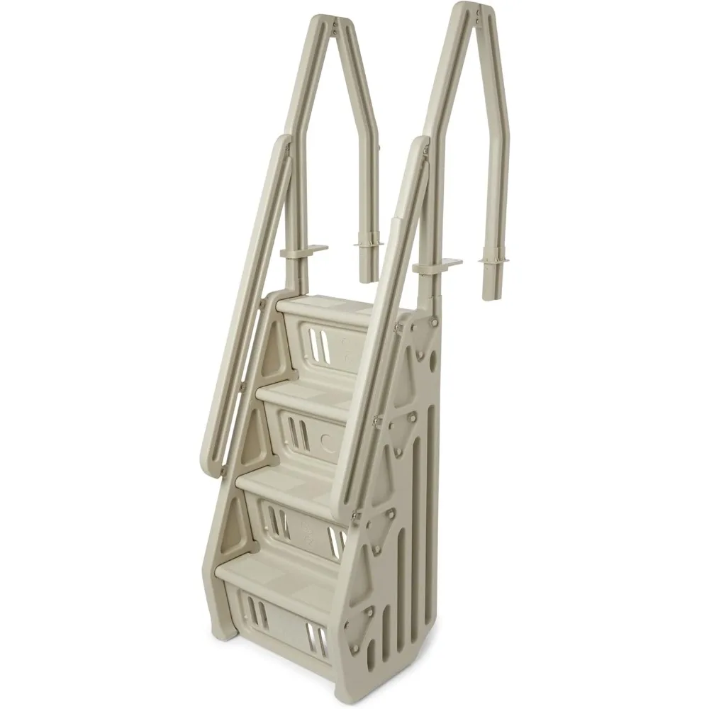 

Deluxe Adjustable 24 Inch Wide in Pool Step Ladder Entry System for Above Ground Swimming Pools with Non Slip Steps, Taupe