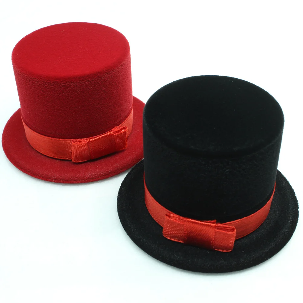 

2Pcs Snowman Hat Jewelry Box Christmas Ring Case Portable Storage Creative Gift Packing Black Red Jewelry Storage Case