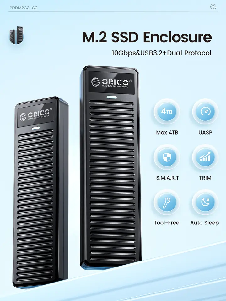 علبة ORICO M.2 NVMe SSD بسرعة 10 جيجابت في الثانية USB3.2 Gen2 صندوق علبة M2 SSD بتصميم خطوط لـ NVMe SATA دعم UASP بدون أدوات - 2