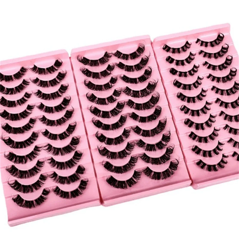 10 paia di ciglia finte arricciate russe segmentate DD, ciglia lunghe naturali 3D in stile europeo americano