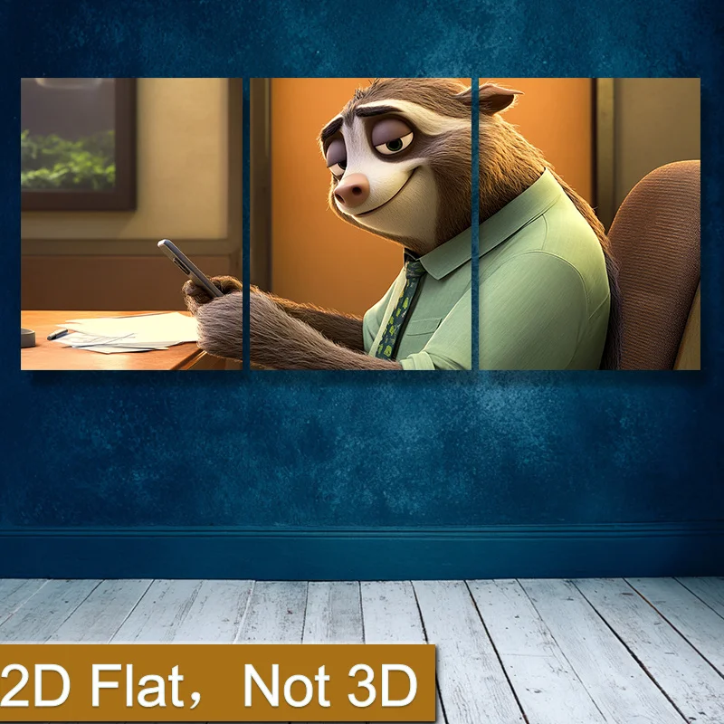 Pintura artística de pared en lienzo de Disney, un perezoso con una camisa verde oliva y corbata a rayas para el hogar y la sala de estar, 3 uds.