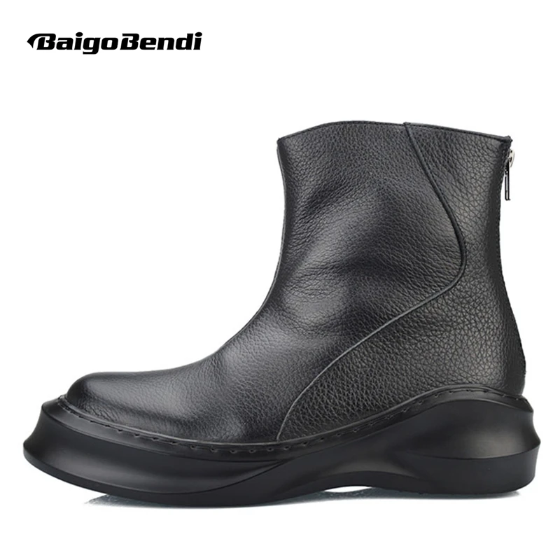 Big Size Men's Concise Soft Leather Ultra-light Lychee Pattern Ankle Boots Cool Young Man Catwalk Heightening Shoes Winter