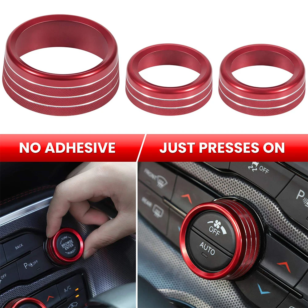 

3pcs Air Conditioning Knob Cover Button Trim Climate Control Ring Aluminum Alloy Car Interior Accessory Decorative Sturdy
