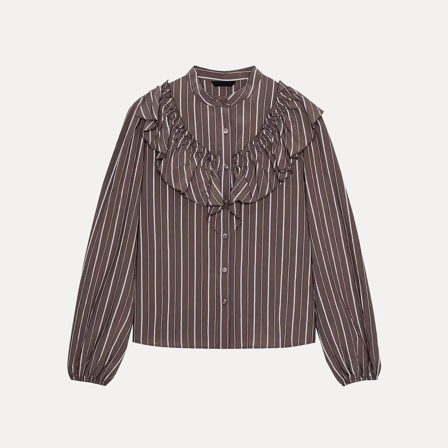 

Winter 2025 Women's Long Sve High Collar Striped Layered Decorative irt Versatile Sle Z Brand Other Material 00%