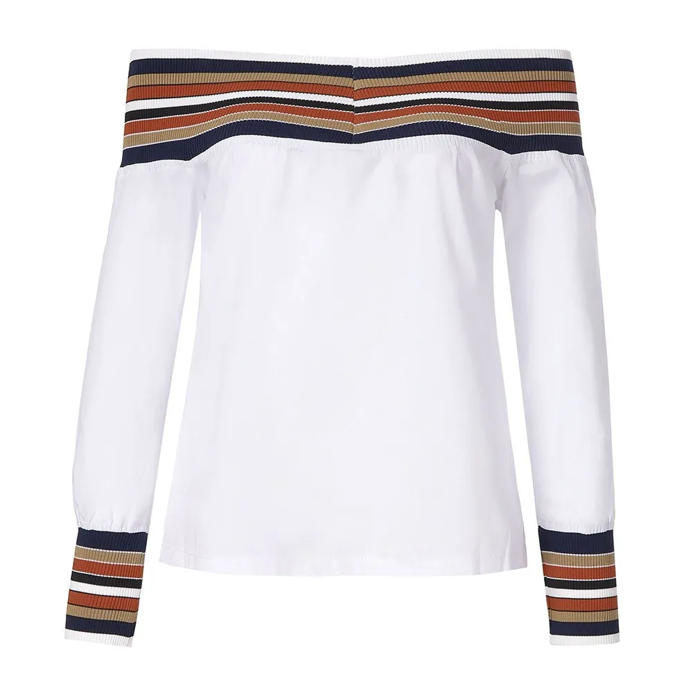 Camicetta lunga autunnale multicolore da donna con spalle scoperte, misto poliestere, comoda e casual