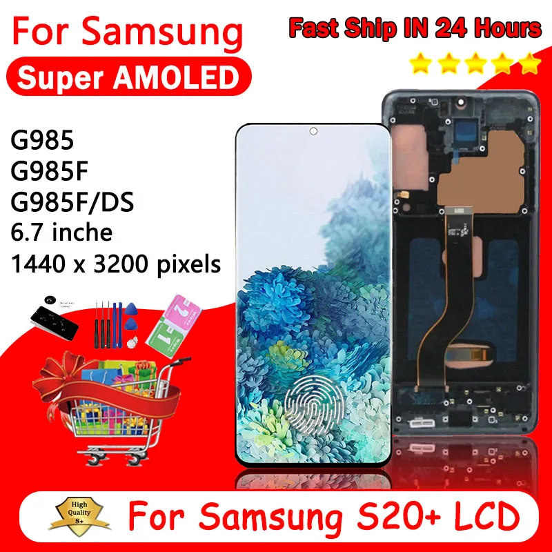 Super AMOLED for Samsung  S20+ G985 G985F G985F/DS Lcd Display with Frame Digital Touch Screen Assembly S20 Plus Display