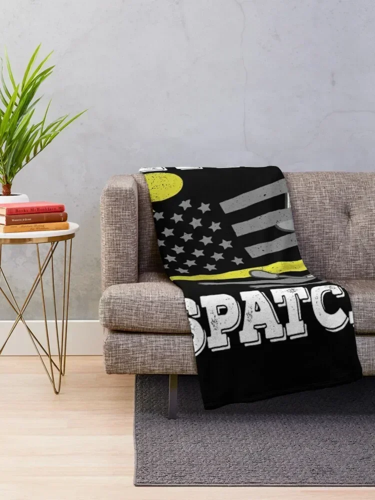 Proud Retired Dispatcher Gift - Thin Yellow Line - American Flag - Retirement Throw Blanket halloween Thermal Blankets