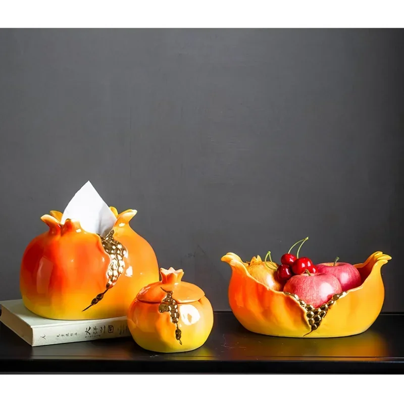 Ceramic pomegranate vase fruit tray tissue box storage tank flower vase table top decoration creative flower pot home decoration