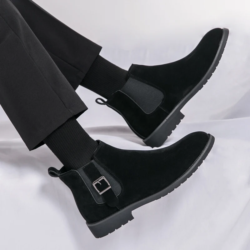 Botines de cuero de marca de alta gama para hombre, botas Chelsea versátiles a la moda para hombre, botas cortas de negocios para banquetes y oficinas de alta gama