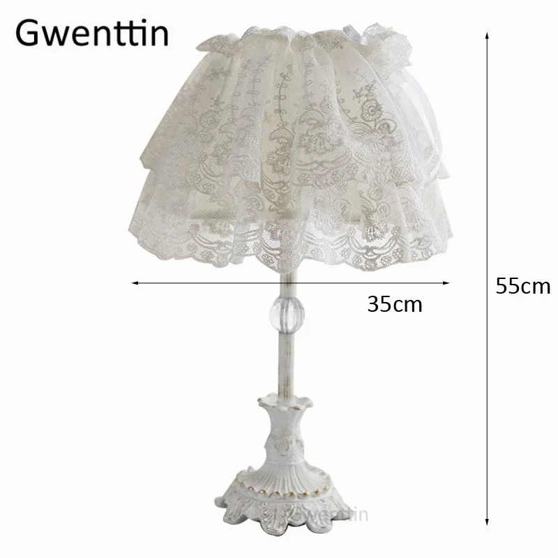Nordic Lace Fabric Table Lamps Princess Girl Led Stand Desk Light for Home Wedding Decor Bedroom Bedside Lamp Lighting Fixtures