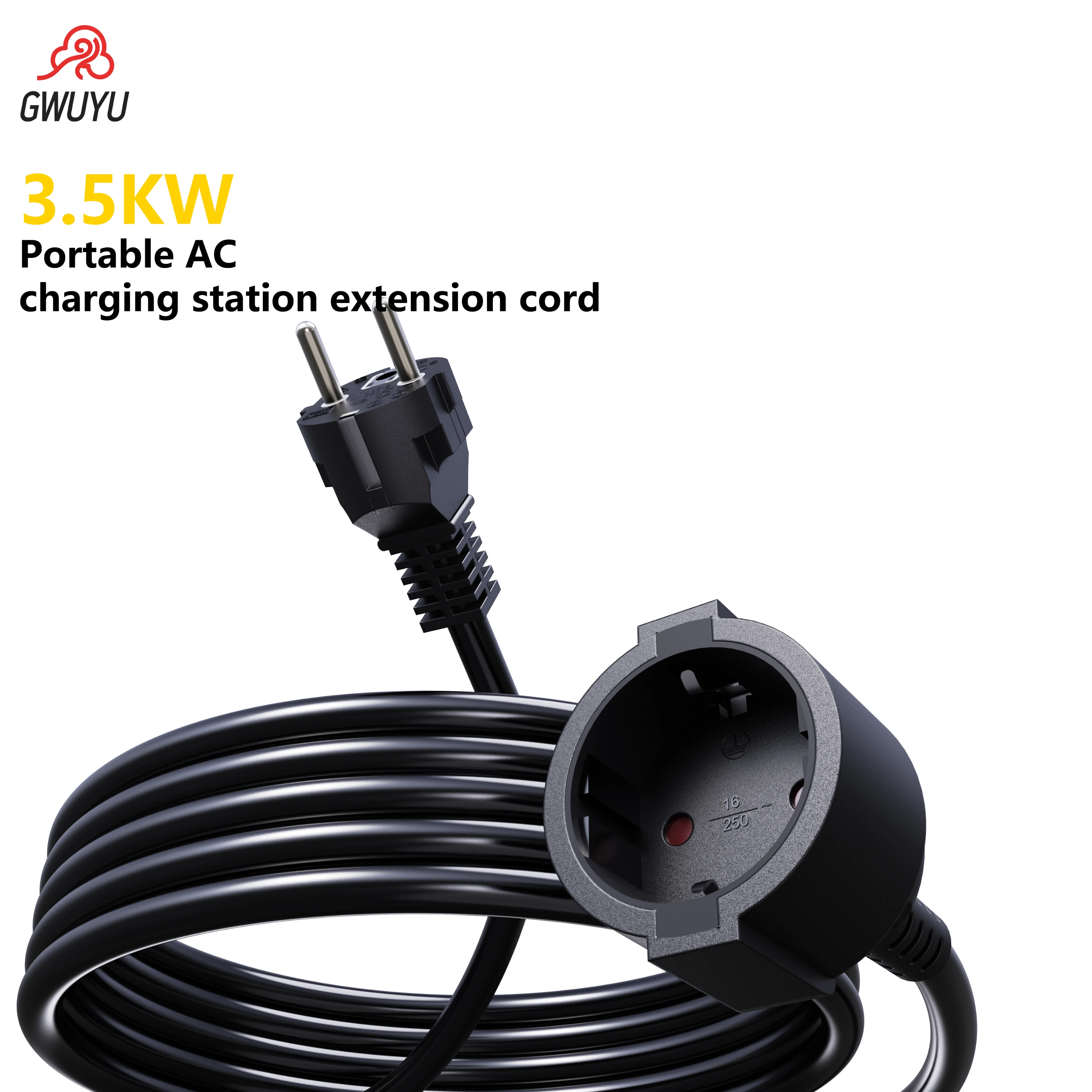 

GWUYU 3.5KW Schuko Extension Cable EV Charger EU Plug Electric Vehicle Cord EU Power Extension Cord