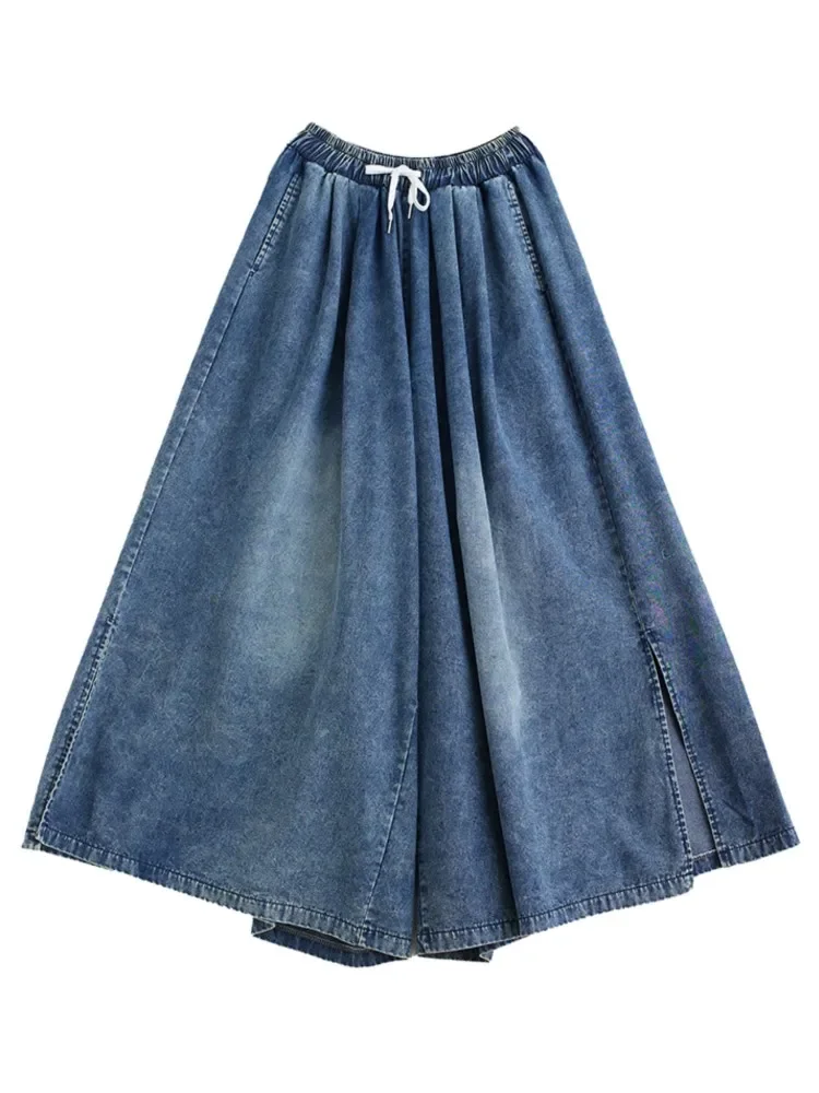 Oversized Jeans Long Wide Leg Pant Women Loose Pleated Fashion Split Ladies Trousers Elastic High Waist Woman Pant XT1475