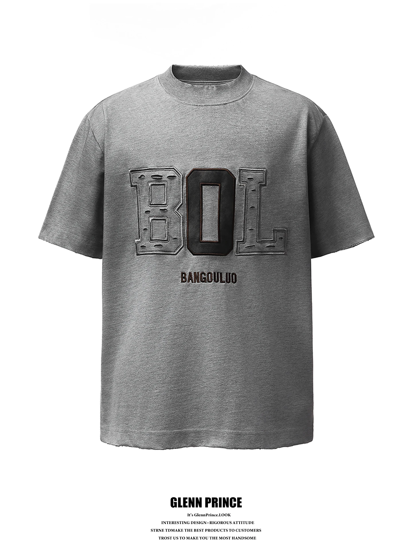 

GPstudio American Street Style Men's T-shirt Heavyweight Washed Short Sleeve Letter Patchwork Hole Design Casual Cotton Polye...