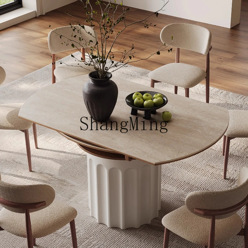 

LXY household retractable solid wood dining table light luxury foldable dining table and chair combination