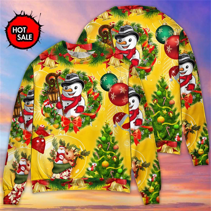 Christmas Santa Claus Cartoon Anime Graffiti Ugly Sweater Snowman 3D Print Harajuku Pullovers Funny Kids Sweatshirt Sweater Tops