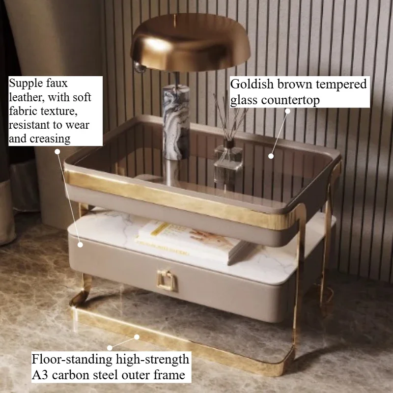 Clock Lamp Nightstand Modern Storage Bedroom Side Nightstand Luxury Vanity Mesita De Noche Dormitorio Furniture Accessories