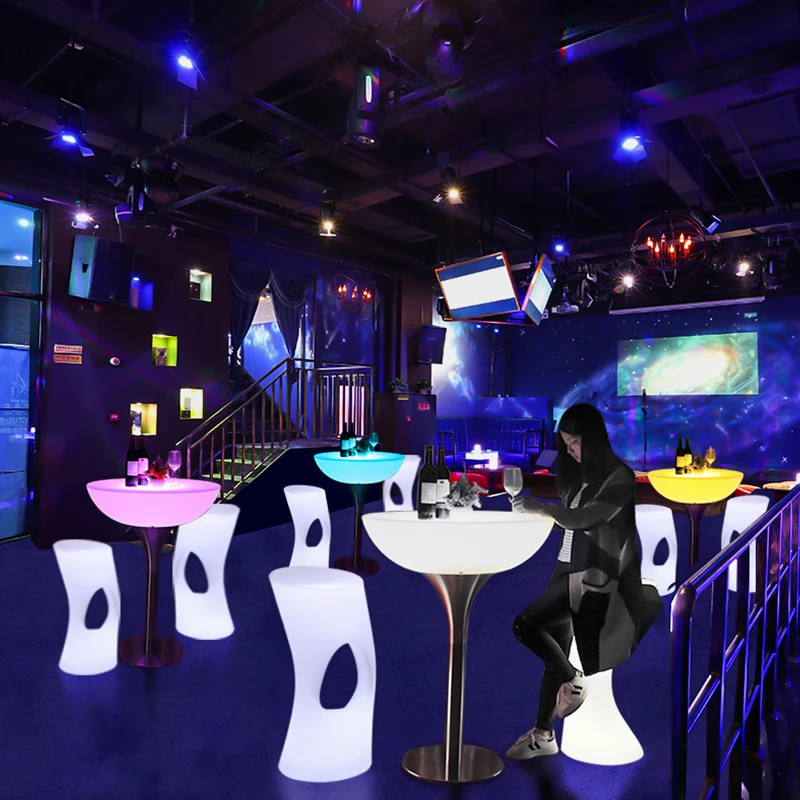 Modern Adjustable High Table LED Lighting Cocktail Bar Furniture for Home Club Events Weddings Outdoor Spaces Rustic