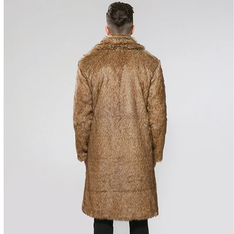 Luxury Brand Men Long Faux Fur Coat Thick Warm Long Sleeve Trench Coat Windproof Jacket Fur Coat Slim Korean Fashion Snowsuit