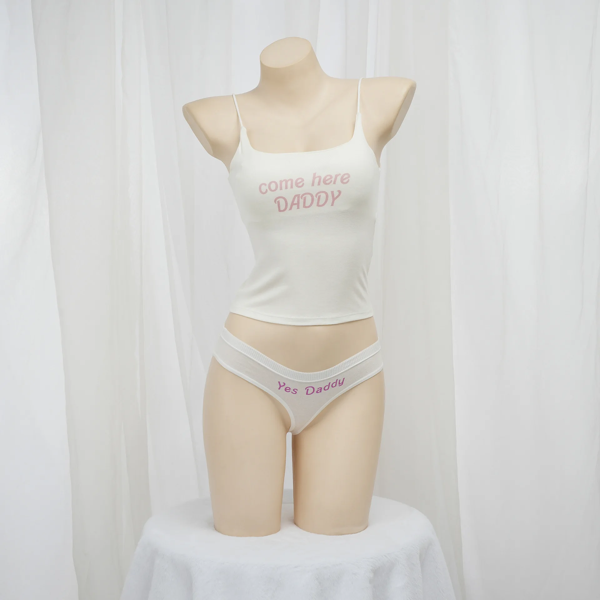 

Anime Daddy Print Camisole with Chest Pad Cute Pantie Underwear Set Girls Pajamas Japanese Role Play Nightwear Outfits Lingerie