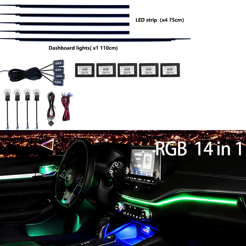 NONE LED Umgebungslicht Auto Innenbeleuchtung Streifen Neon RGB Umgebungslampe Auto Auto Dekoration Zubehör 18/10/6 in 1, 64 Farben 10