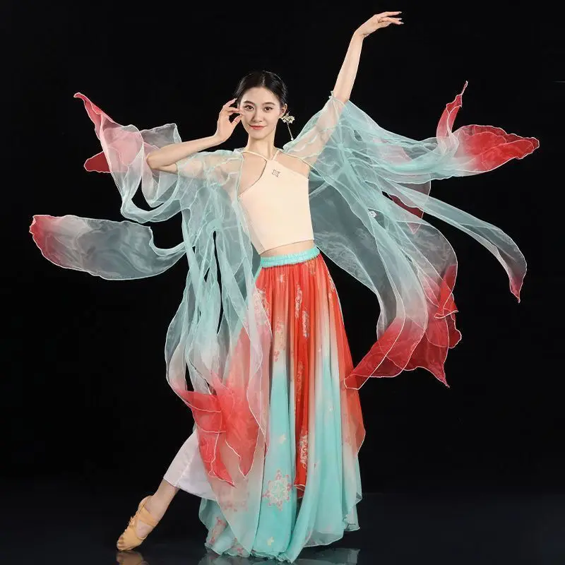 

New Classical Dance Gradient Gauze Hanfu Performance Costume Flowing Dancewear Chinese Ancient Style Practice Outfit For