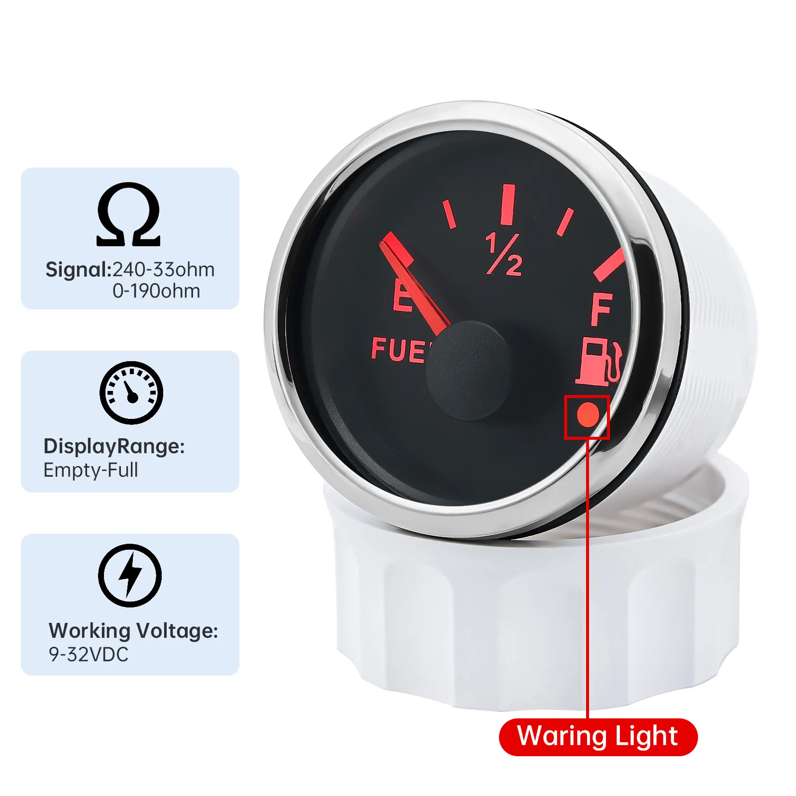 0-190ohms Universal Gas Fuel Level Gauge 7-color Backlight LED Car Marine Boat Fuel Level Gauge Waterproof Digital Pointer Gauge view 2
