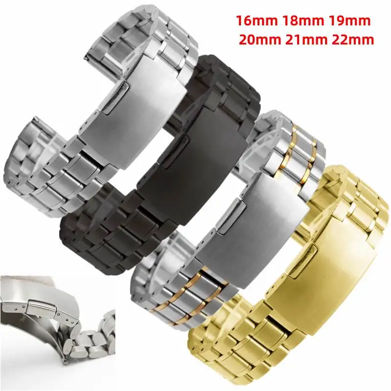 

16mm 18mm 19mm 20mm 21mm 22mm Stainless Steel Universal Straight End Silver Black Five Rice Beads Watch Strap Band Bracelet