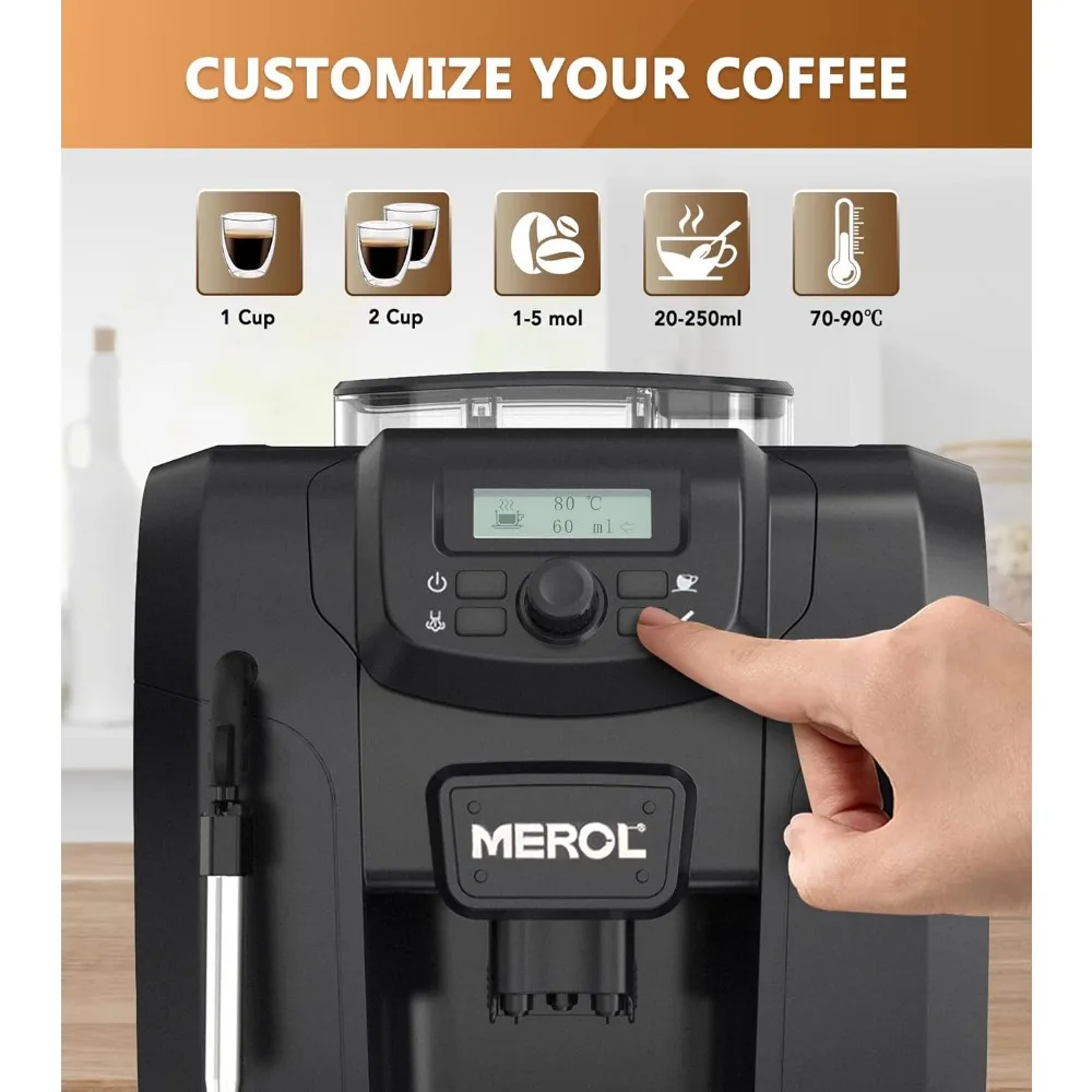 Automatic Espresso Coffee Machine, 19 Bar Barista Pump Coffee Maker with Grinder and Manual Milk Frother Steam Wand