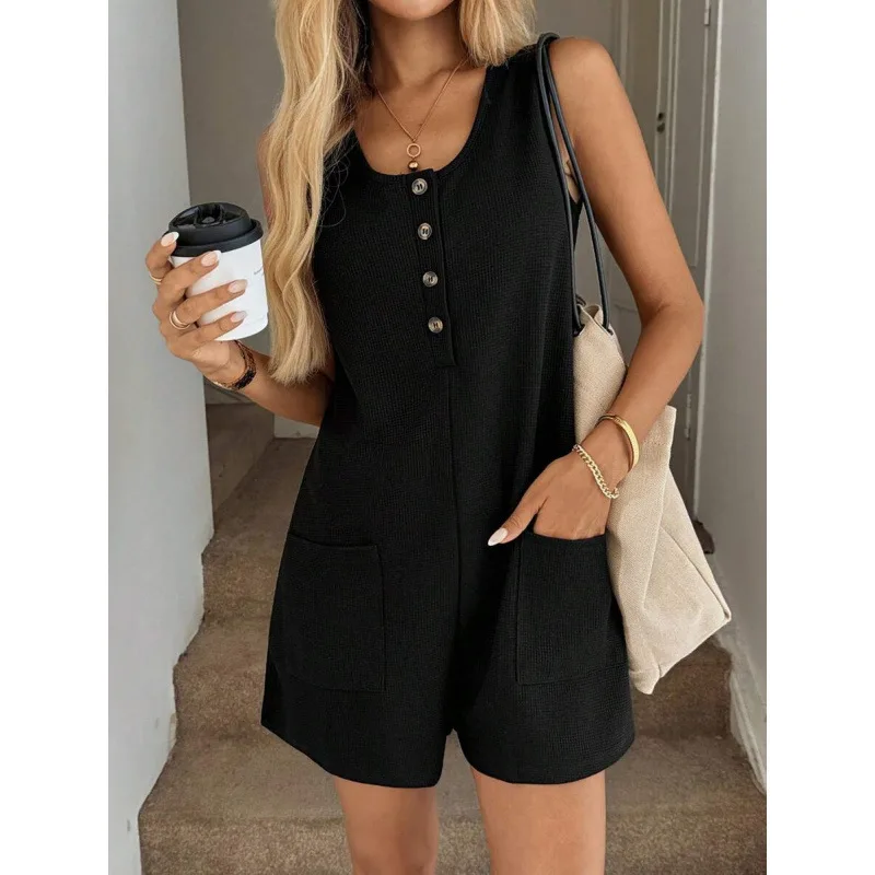 

Q 19648 Pocket Csole Jumpsuit Women's Vest Romper Summer Fashion Set Cross-Border No Brand Registered Trademark