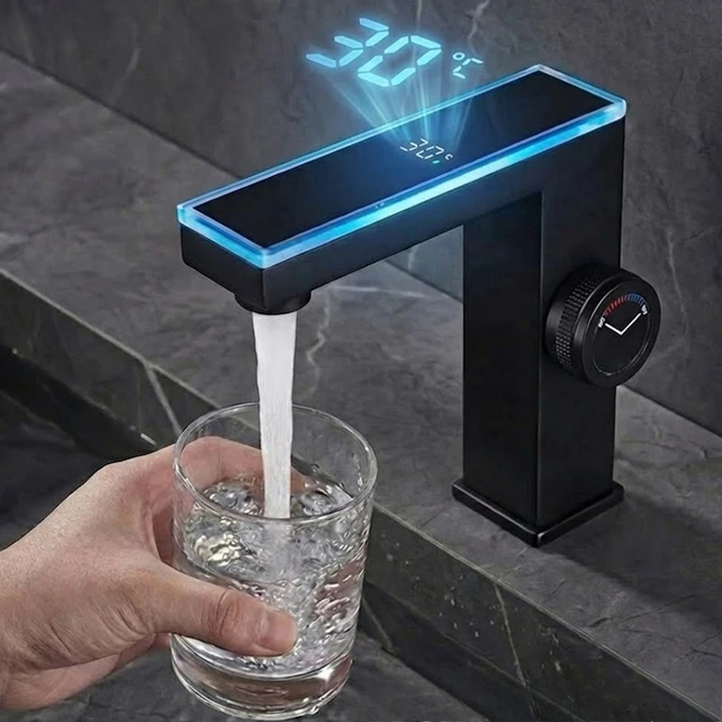 

LED Pressure Resistant Basin Faucets Explosion Proof Durable Bathroom Faucets Rustproof Intelligent Fixtures for Household Use