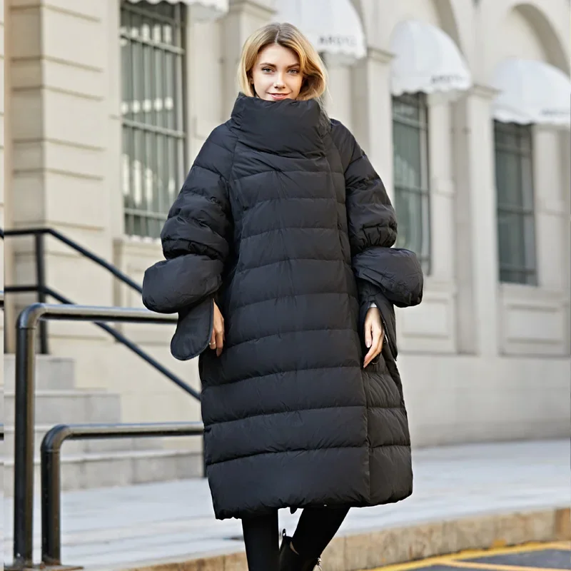 Oversize Winter Down Jacket Women with Gloves Long Korean Duck Down Coat Winter Puffy Jacket 2020 Casacas De Mujer 15799 KJ2742