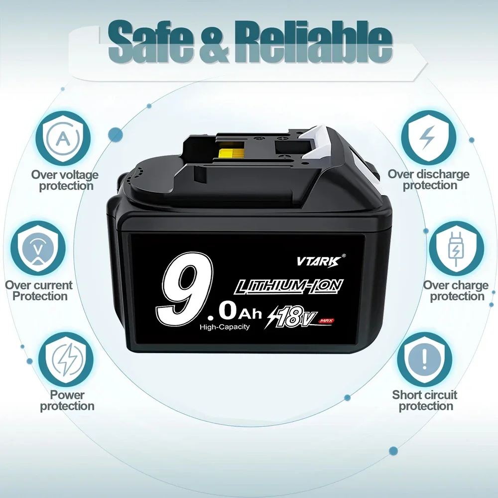 18V Battery Upgrade for Makita Tools with The BL1860 18V 9.0Ah Lithium Battery 18650 Rechargeable Battery (Optional Charger）