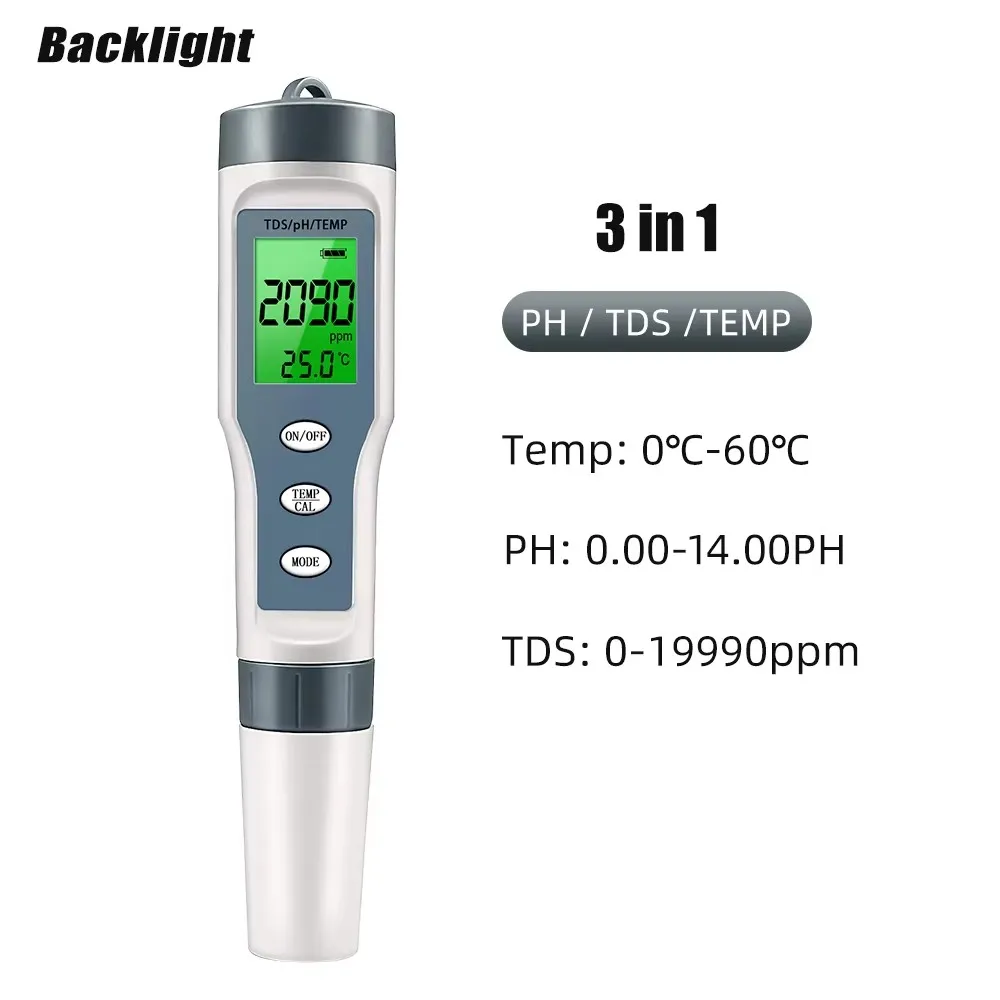 EZ9901 Digital Water Quality Tester LCD Backlight PH TDS TEMP Meter 3 in 1 Water Detector PH Test Pen for Drinking Water Pool