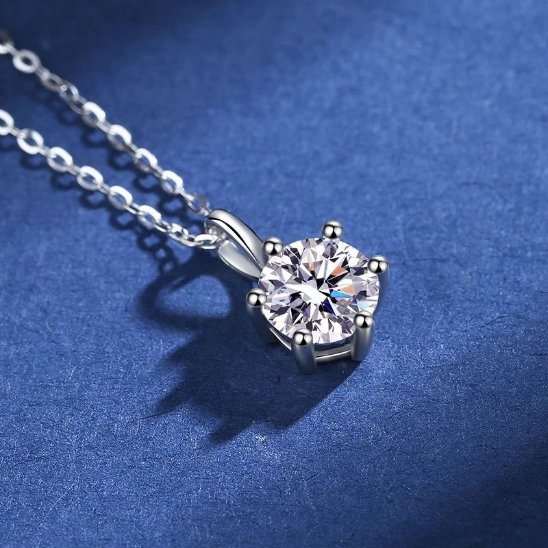 Silver 925 6 Prong Moissanite Pendant Necklace for Women Trendy Design D Color VVS Pass Diamond Test Jewelry with Box GRA