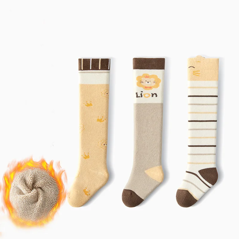 

Kidsneed 3 Pairs Thick Warm Baby Knee High Socks Seamless Soft Cotton Socks Breathable Infants Toddlers Baby Girl/Boy Stockings