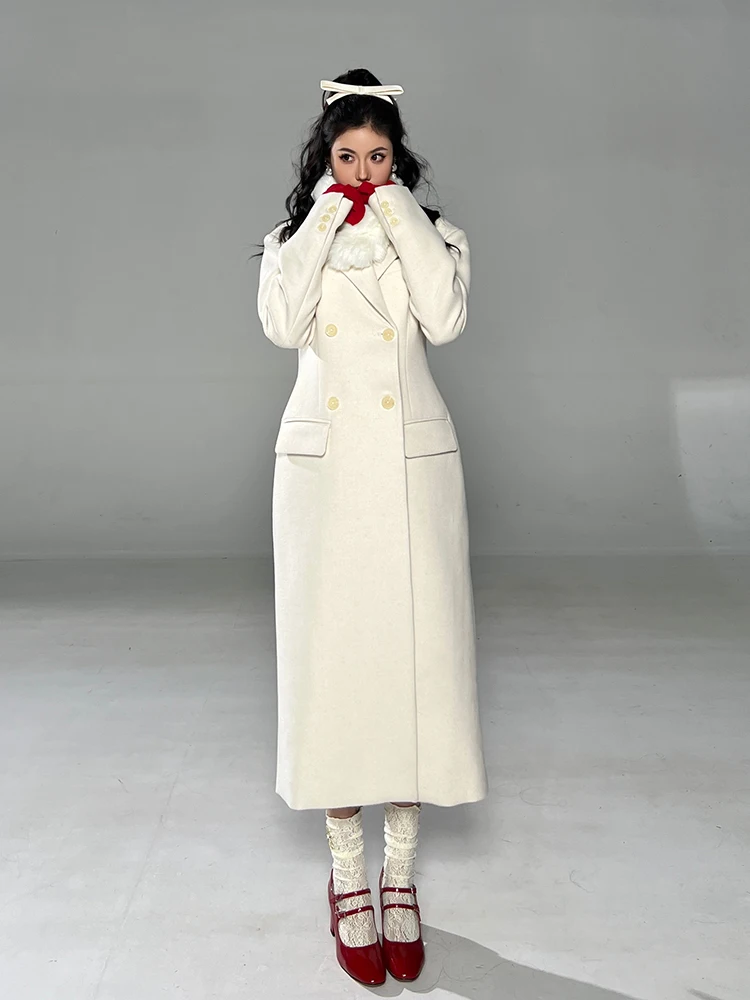 

Aknifebae шерстяное пальто, длинная осенне-зимняя верхняя одежда, костюм, двубортный однотонный модная женская одежда для поездок на работу