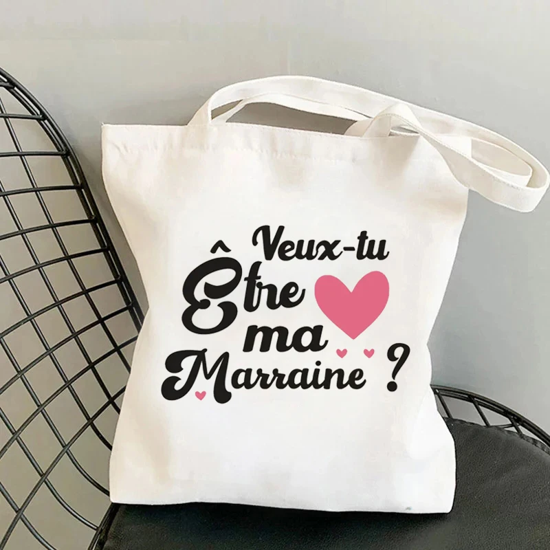 Shoulder Bags Do You Want To Be The Godmother That I Love All My Life French Print Canvas Tote Bag Female Handbags Marraine Gift