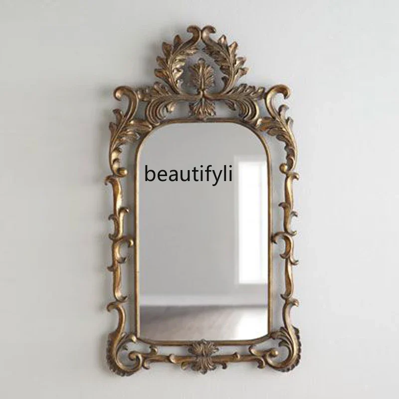

French Style Makeup Mirror Light Luxury High-End Feel Girls Bedroom Vanity Mirror Home Entrance Cabinet Decorative Mirror