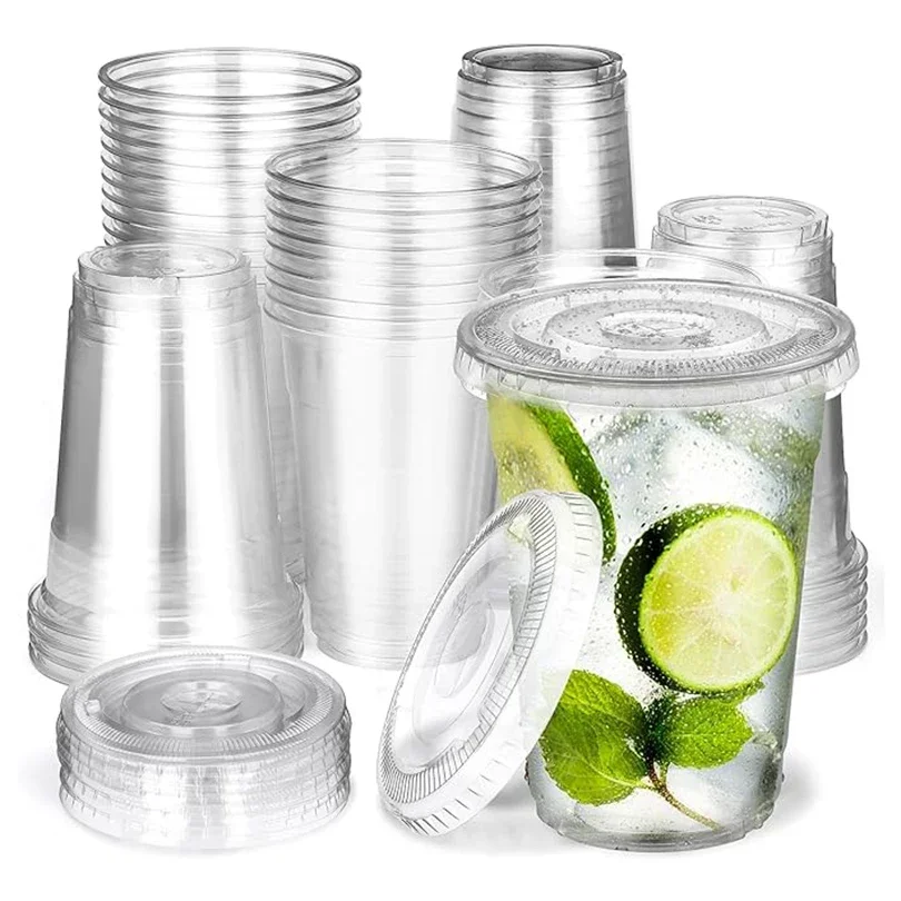 

50/100PCS Disposable Clear Plastic Cup Iced Coffee Smoothie Milkshake Cold Drink for Parties Birthdays Weddings Camping Utensils