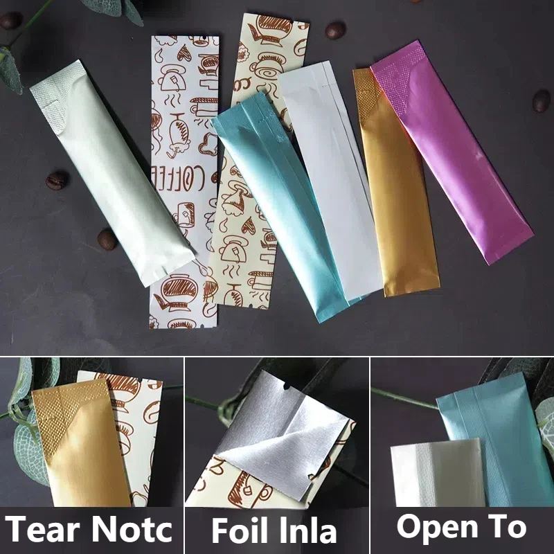 50PCS Open Top Aluminum Foil Bags Coffee Fruit Dried Milk Sugar Honey Powder Disposable Heat Sealing Rectangular Package Pouches