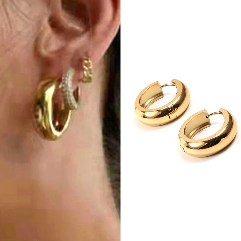 Thick huggie hoop earrings for women stainless steel hoop earrings minimalist jewelry waterproof jewelry new