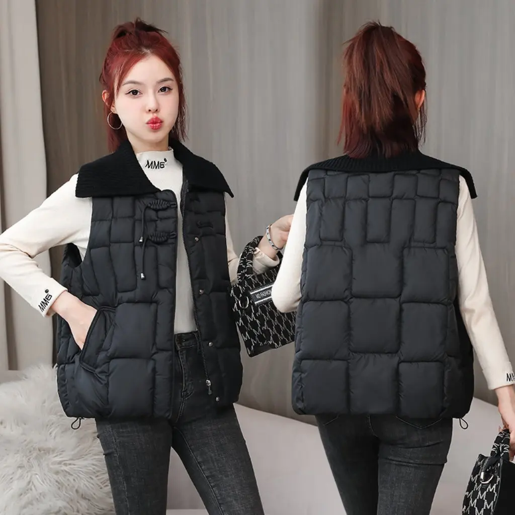 

Women's Korean-Style down Cotton Vest Autumn Winter Loose Fit Lapel Jacket Coat for Students
