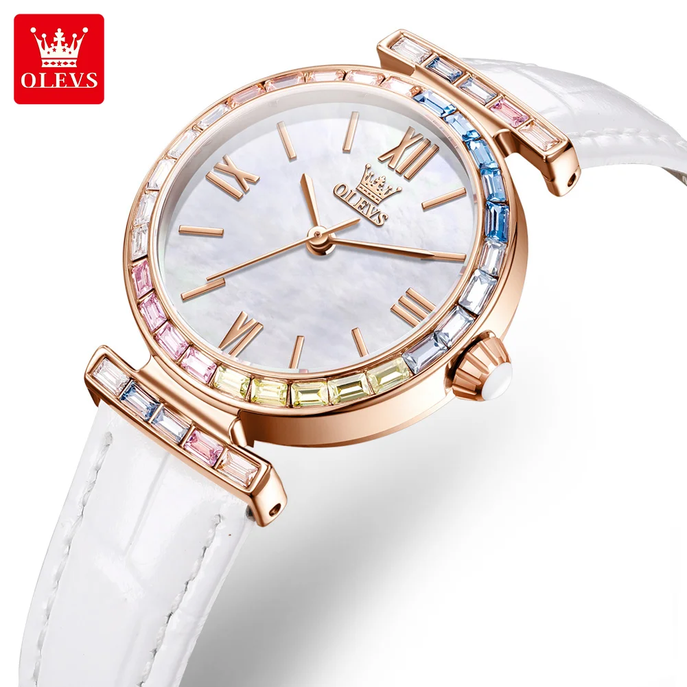 

OLEVS New Women Wrist Watch White Leather Watches Ladies Creative Watch For Women Female Clock Relogio Feminino Montre Femme