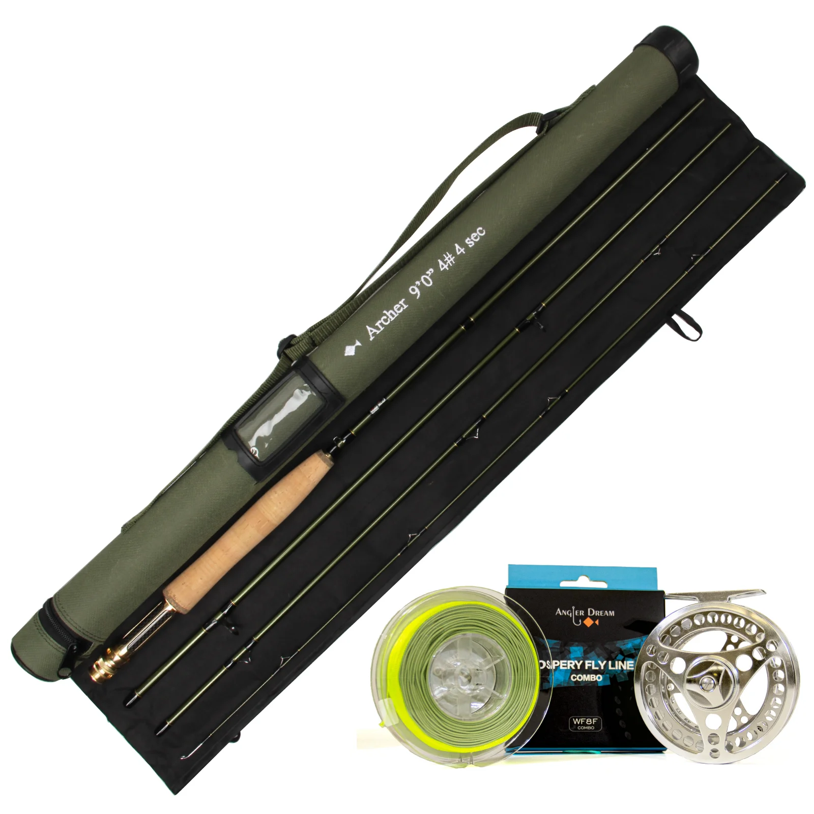 

9FT 4WT 4Pieces Carbon Archer Fly Fishing Rod & 3/4WT Silver Mossgreen Reel Combo Green Fly Rod Graphite 10 / 36T Carbon Fiber