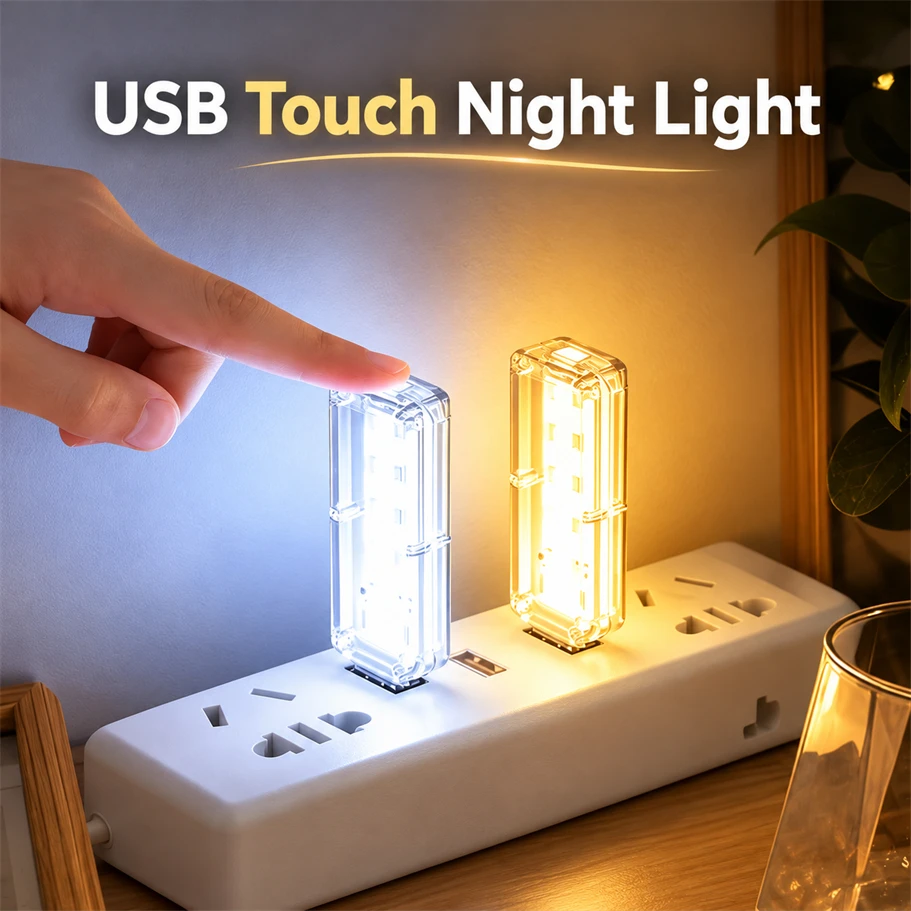 5V Mini Portable Touch Switch USB Night Light 3000K/6500K PC Laptop Mobile Power Home Lighting Reading Lamp Indoor Plug in Type