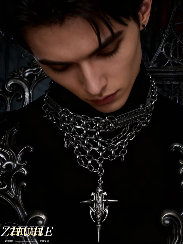 

Dark Style Multi-Chain Cross Jewelry Accessories, Unisex Necklace for Men & Women, Punk Rock Fashion Accessory